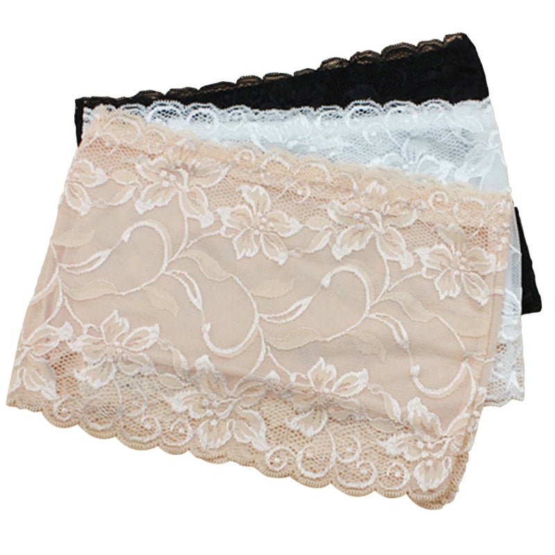 LUOEM 3pcs Women's Floral Lace Tube Top Stretchy Strapless Non-Padded Bandeau, Black, White, Skin, X-Large - Image 1